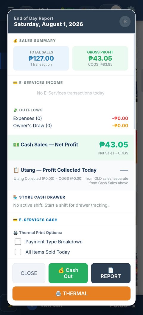 ByteKit POS — End of Day Report screenshot